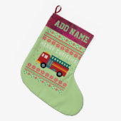 消防車の醜いクリスマスセーター ラージクリスマスストッキング (正面 (吊り時))