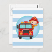 消防車の金髪少年 ポストカード (正面/裏面)