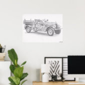 消防車の鉛筆のスケッチ大規模な再印刷ポスター ポスター (ホームオフィス)