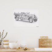 消防車の鉛筆画 大判ポスター ポスター (キッチン)