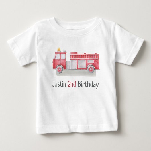 消防車の2ndバースデーボーイ ベビーTシャツ (正面)