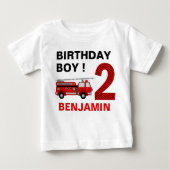 消防車をテーマにした2歳の誕生日パーティー ベビーTシャツ (正面)