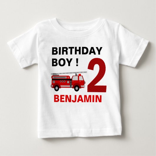消防車をテーマにした2歳の誕生日パーティー ベビーTシャツ (正面)