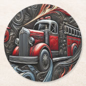 消防車アートの勇気 ラウンドペーパーコースター (正面)