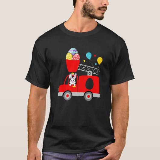 消防車イースターエッグカイトバニー消防士TODDL Tシャツ (正面)