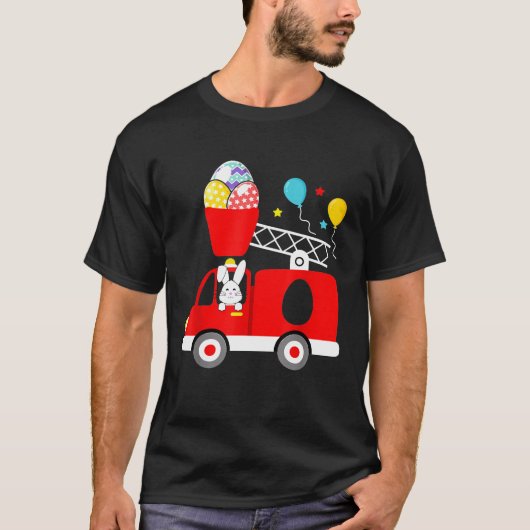 消防車イースター卵かわいいバニー消防士Toddl Tシャツ (正面)
