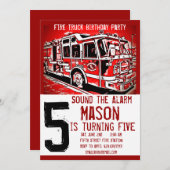 消防車エンジン消防士誕生日招待状 招待状 (正面/裏面)