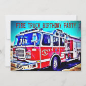 消防車エンジン消防誕生日招待状 招待状 (裏面)