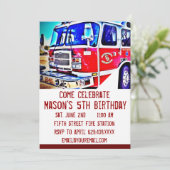 消防車エンジン消防誕生日招待状 招待状 (スタンド正面)
