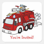 消防車エンジン誕生日パーティカスタム文言 スクエアシール (正面)