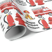 消防車カスタム子供の誕生日パーティー ラッピングペーパー (ロールコーナー)