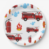 消防車キッズパーティー少年紙ナプキンス ペーパープレート (正面)