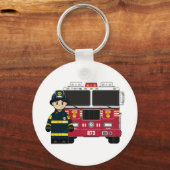 消防車キーチェーン付き消防士 キーホルダー (正面)