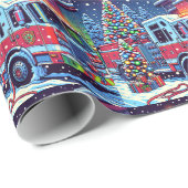 消防車クリスマスツリーと雪の休日 ラッピングペーパー (ロールコーナー)