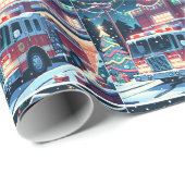 消防車クリスマスツリーと雪の休日 ラッピングペーパー (ロールコーナー)