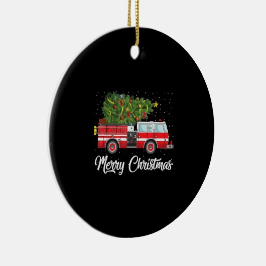 消防車クリスマスツリー消防士メリークリスマス セラミックオーナメント (右)