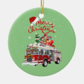 消防車サンタそり消防士クリスマスファイアーファイト セラミックオーナメント (正面)
