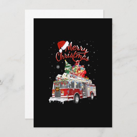 消防車サンタそり消防士クリスマスファイアーファイト 招待状 (正面/裏面)