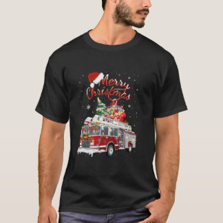 消防車サンタそり消防士クリスマスファイアーファイト Tシャツ