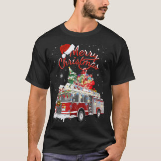 消防車サンタそり消防士クリスマスファイアーファイト Tシャツ