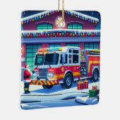 消防車サンタとクリスマスツリー セラミックオーナメント (右)