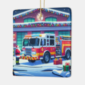 消防車サンタとクリスマスツリー セラミックオーナメント (左)