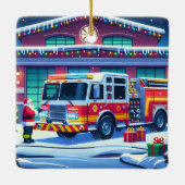 消防車サンタとクリスマスツリー セラミックオーナメント (裏面)