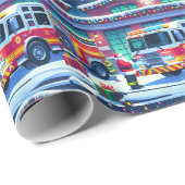 消防車サンタとクリスマスツリー ラッピングペーパー (ロールコーナー)