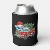 消防車サンタ帽子のクリスマスツリーライト 面白いデザイン 缶クーラー (缶正面)