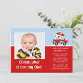 消防車ダルマティアンフォト誕生日招待状 招待状 (スタンド正面)