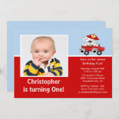 消防車ダルマティアンフォト誕生日招待状 招待状 (正面/裏面)