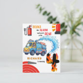 消防車テーマの子供の誕生日パーティーお祝い 招待状 (スタンド正面)