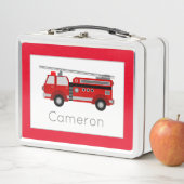 消防車テーマ子供部屋赤縁ど メタルランチボックス (インサイチュ)