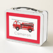消防車テーマ子供部屋赤縁ど メタルランチボックス (裏面)