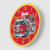 消防車トラックのパーソナル化可能な子どもの時計 ラージ壁時計 (傾斜)