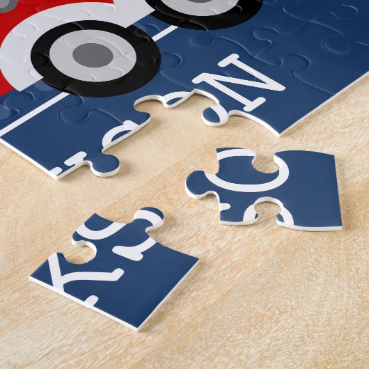 消防車ネイビーブルー水玉模様キッズ ジグソーパズル (側面)