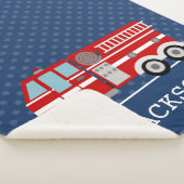 消防車ネイビーブルー水玉模様パーソナライズされたボーイ シェルパブランケット (3/4)