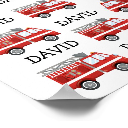 消防車パーソナライズされたベビー名子供部屋ウォールアート ポスター (角)