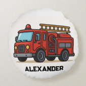 消防車パーソナライズされた名キッズ装飾用クッション ラウンドクッション (裏面)