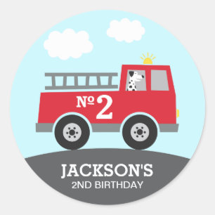 消防車パーソナライズされた誕生日 ラウンドシール