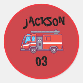 消防車パーティー誕生日クラシック ラウンドシール