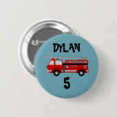 消防車パーティー誕生日ボタンバッジ 缶バッジ (正面&裏面)