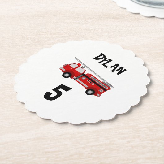 消防車パーティー誕生日 ペーパーコースター (アングル)