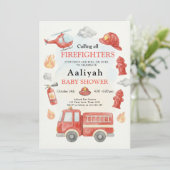 消防車パーティー 消防士の車 ベビーシャワー 招待状 (スタンド正面)