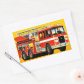 消防車パーティー 長方形シール (封筒)