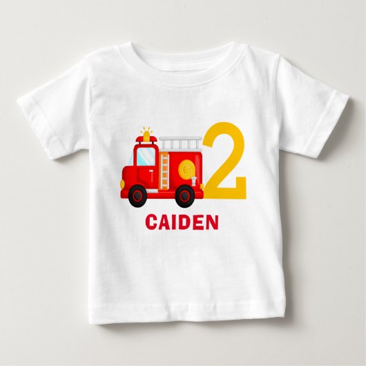 消防車ファイヤーファイターバースデーパーティーの衣装 ベビーTシャツ (正面)