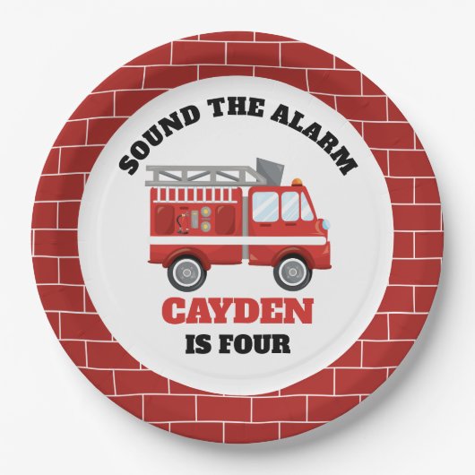 消防車ファイヤーファイターバースデーパーティー紙プレート ペーパープレート (正面)