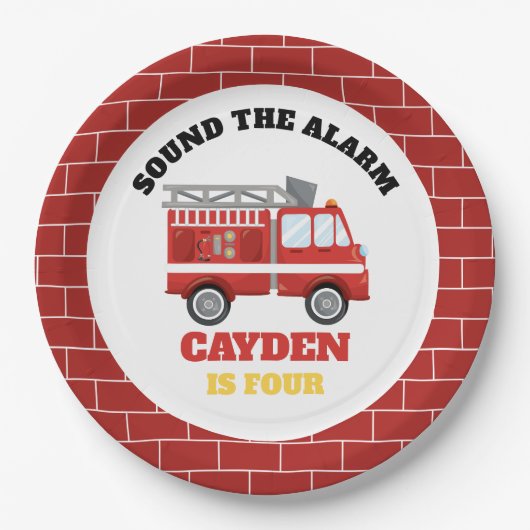 消防車ファイヤーファイターバースデーパーティー紙プレート ペーパープレート (正面)