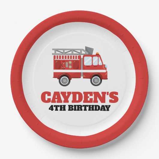 消防車ファイヤーファイターバースデーパーティー紙プレート ペーパープレート (正面)