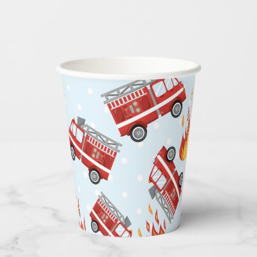 消防車ファイヤーファイターバースデーパーティー紙プレート 紙コップ (裏面)